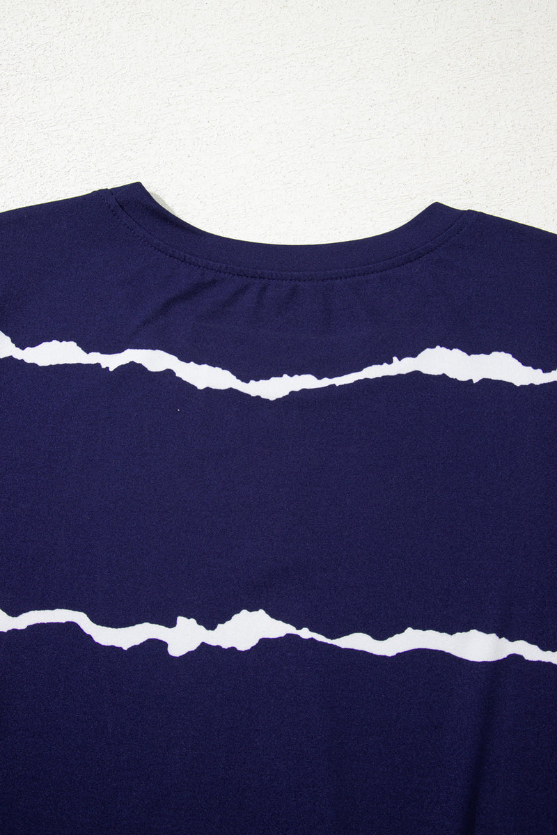 Blue Tie-dye Stripe Casual T-Shirt