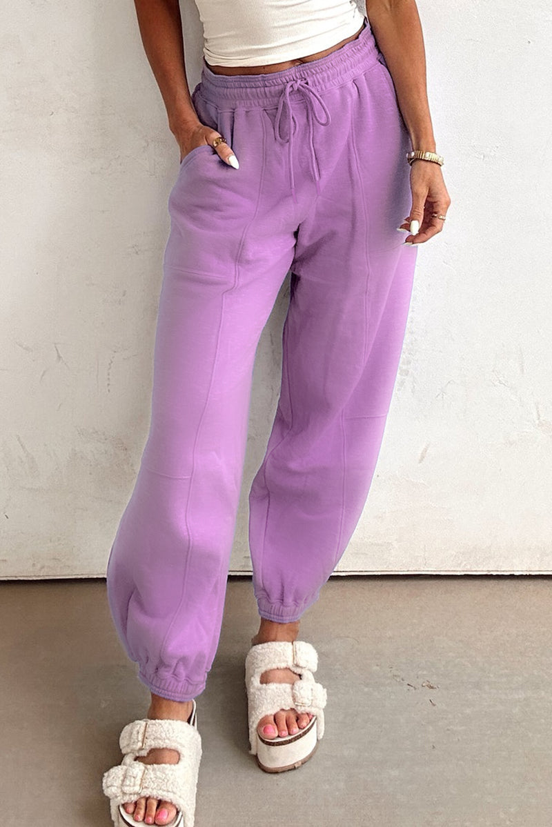 Drawstring Waist Patchwork Solid Color Jogger Pants