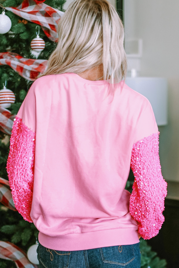Leopard Heart Graphic Sequin Patchwork Long Sleeve Valentines Top