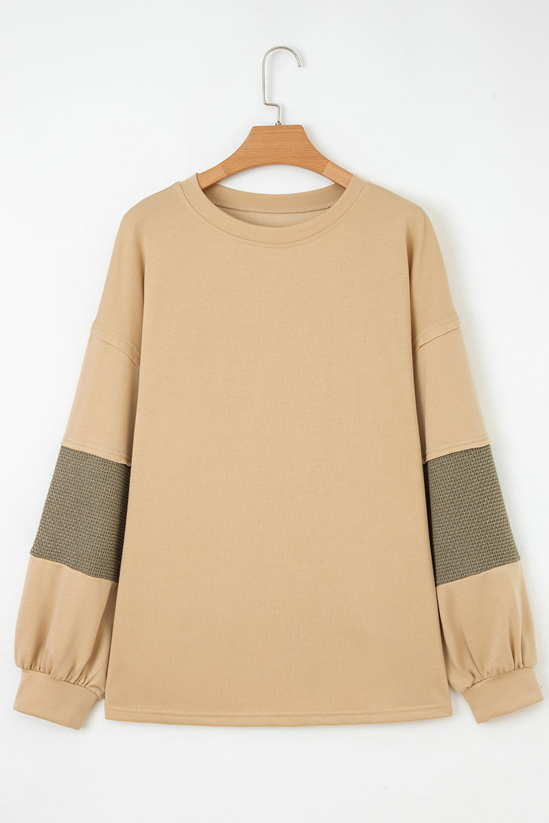 Exposed Seam Contrast Texture Patchwork Plus Size Drop Shoulder Pullover