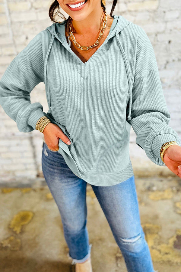 Clearly Aqua Ribbed Drop Shoulder Knit Hoodie