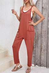 Side Pockets Harem Pants Sleeveless V Neck Jumpsuit
