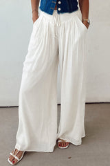 Solid Drop Waist Pleated Wide Leg Casual Pants