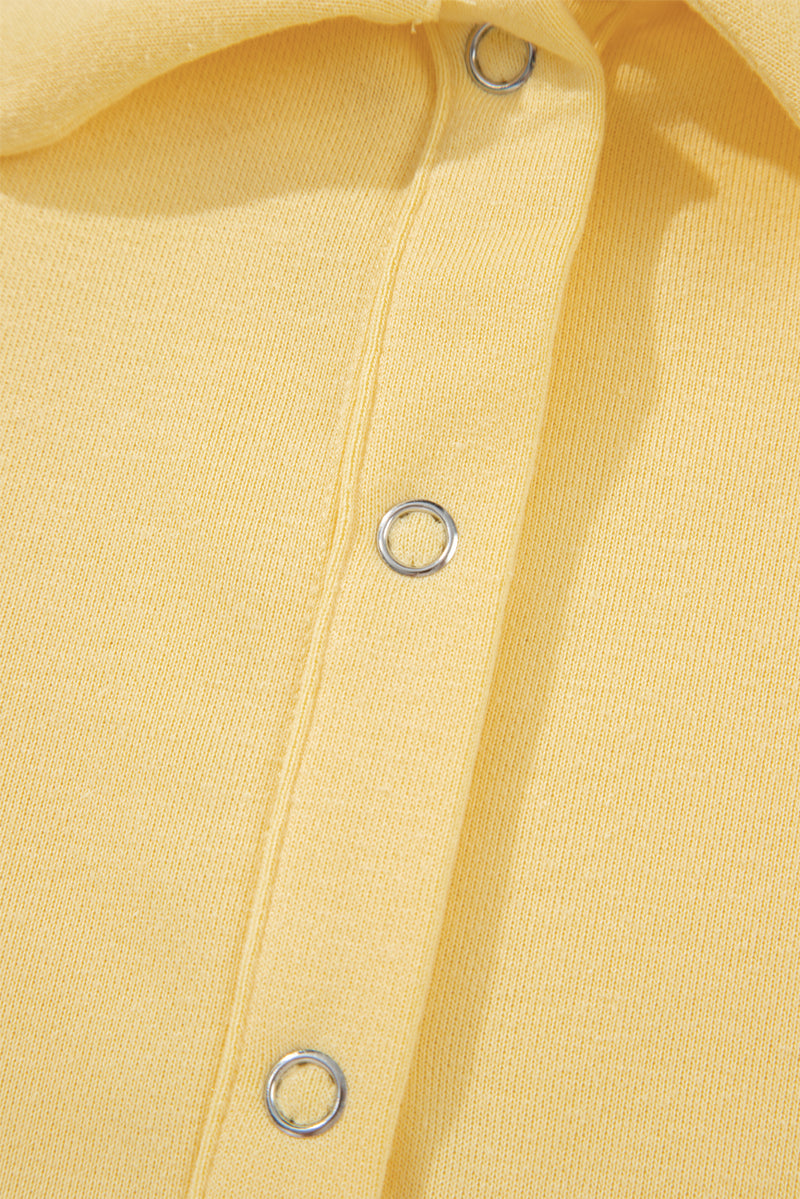 Cream Button Collar Drop Shoulder Pullover and Shorts 2pcs Outfit