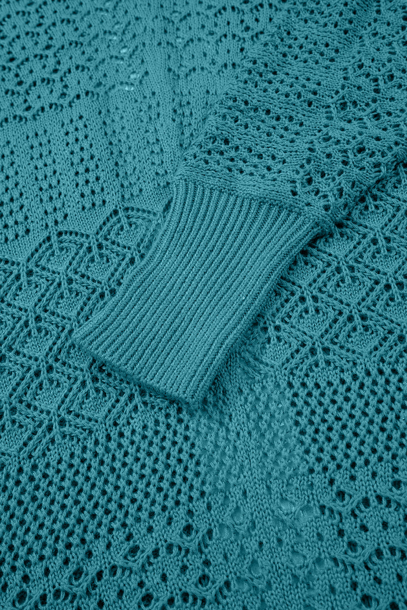 Mix Pattern Hollowed Knit Open Front Cardigan