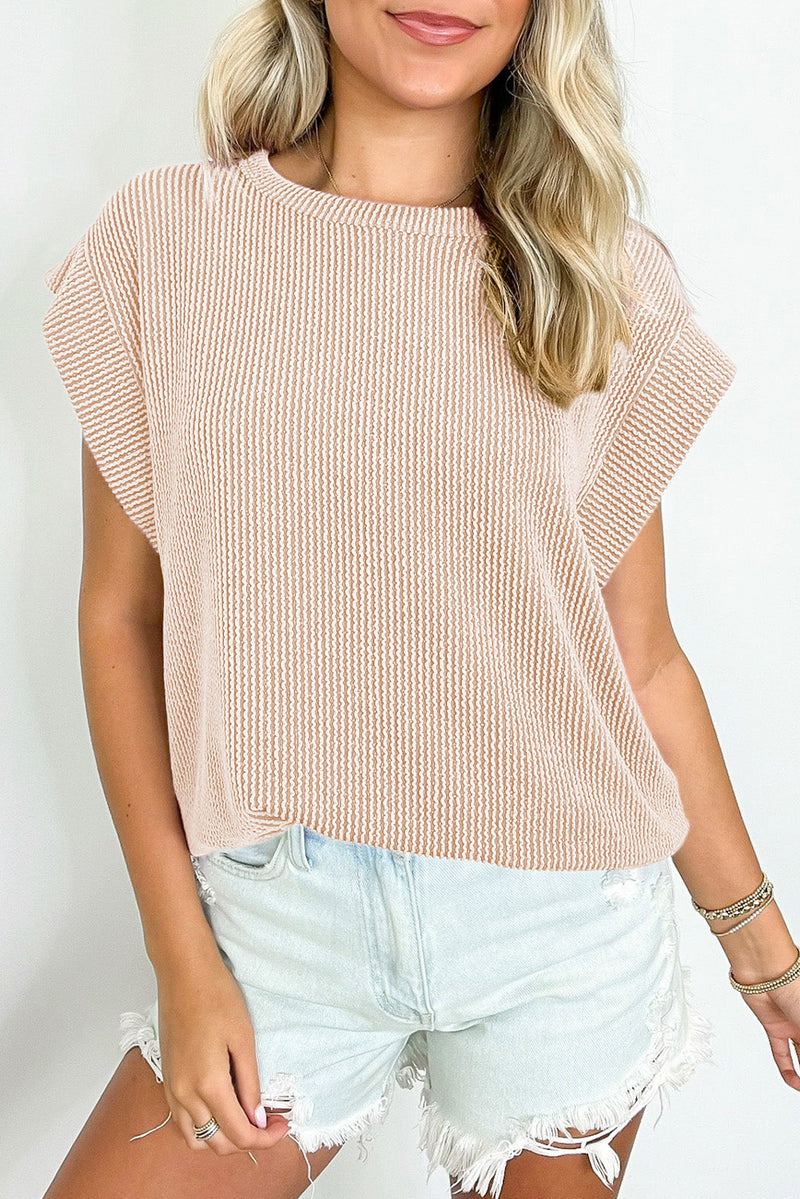 Rose Twisted Rib Wide Sleeve Crew Neck T Shirt