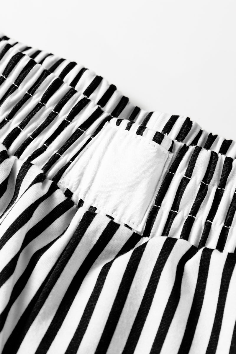 Stripe Elastic High Waist Pocketed Loose Pants