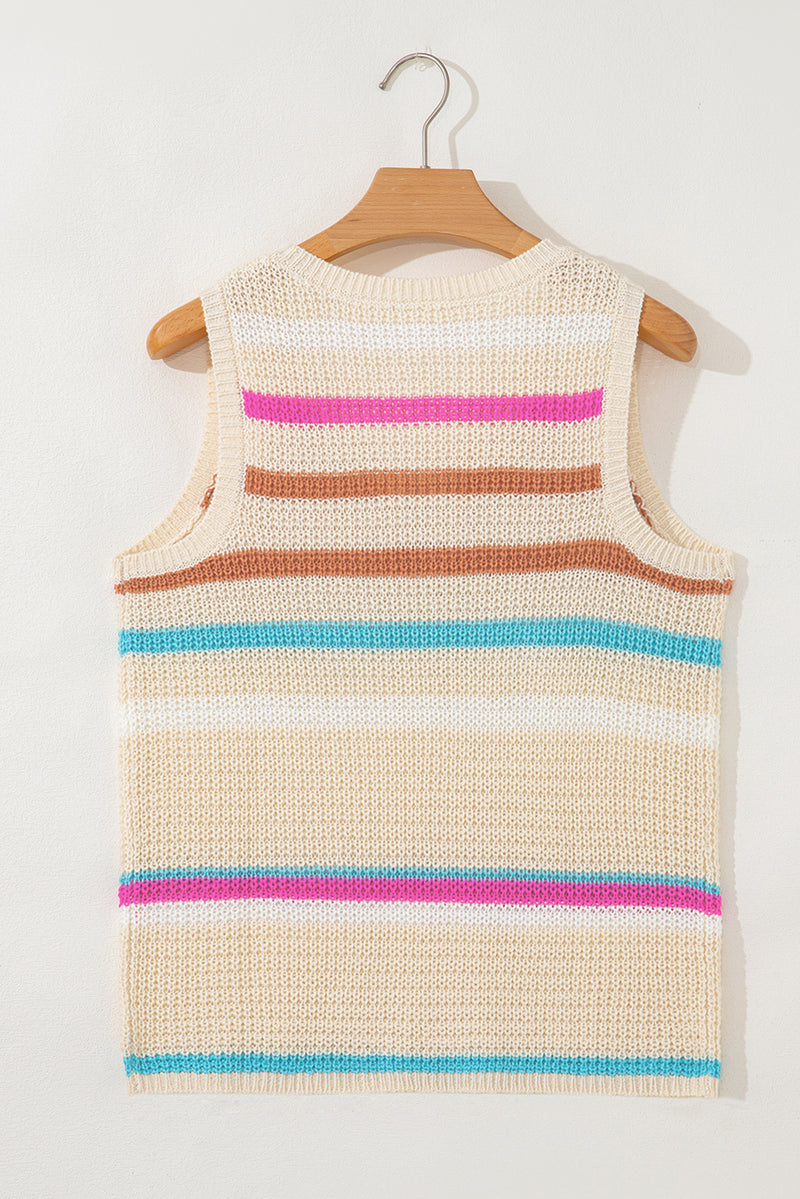 Stripe Textured Knit V Neck Sweater Vest