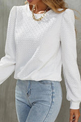 Textured Puff Long Sleeve Round Neck Top