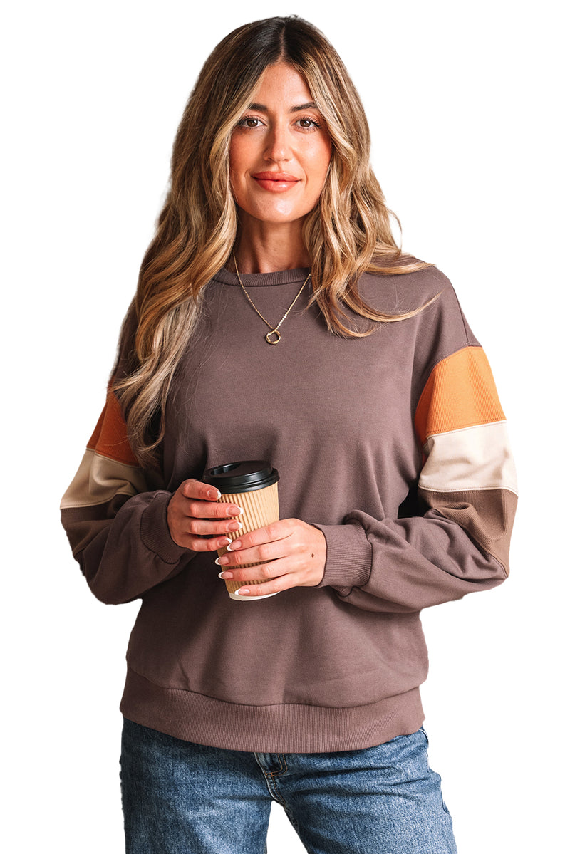Color Block Drop Shoulder Pullover Casual Sweatshirt
