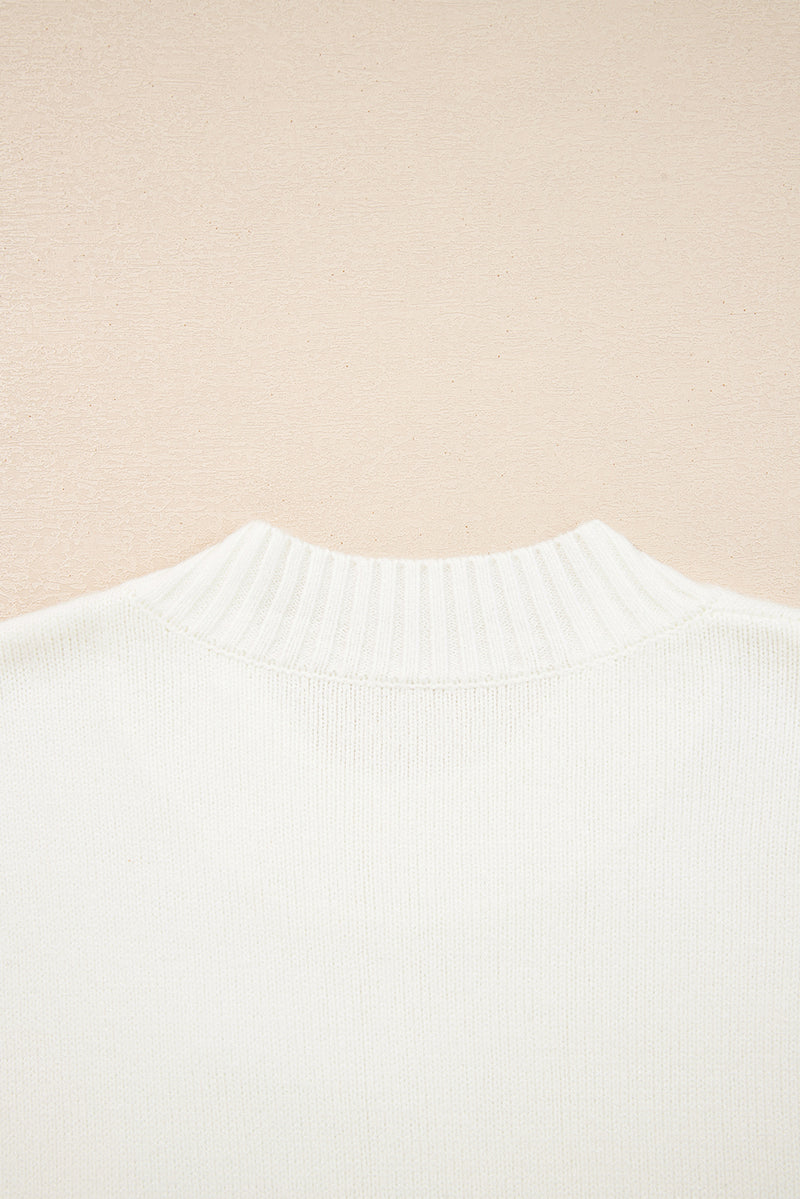 Embroidered Flower Bouquet Ribbed Trim Loose Sweater