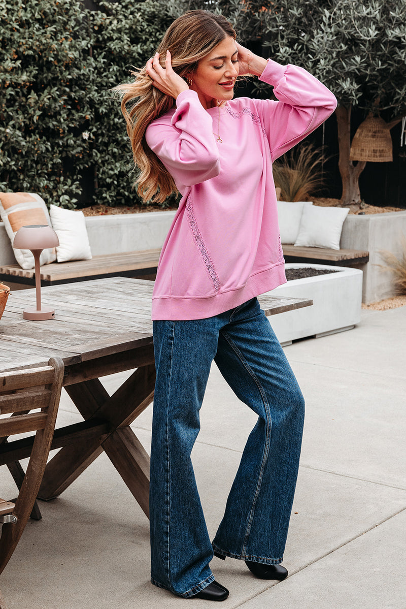 Lace Patched Raglan Sleeve Loose Fit Sweatshirt
