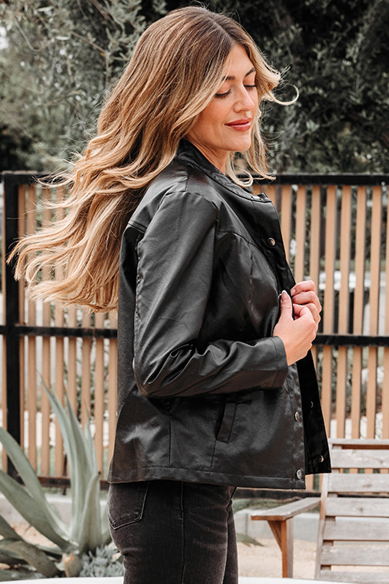 Faux Leather Buttoned Front Boxy Jacket