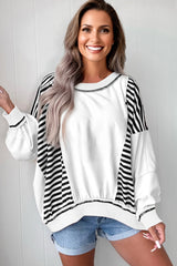 Stripe Colorblock Patchwork Contrast Stitching Oversize Sweatshirt