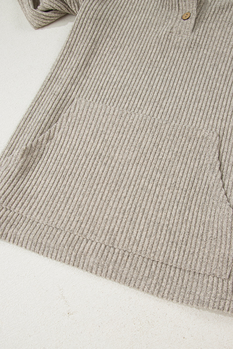 Ribbed Texture Drop Shoulder Henley Knit Top