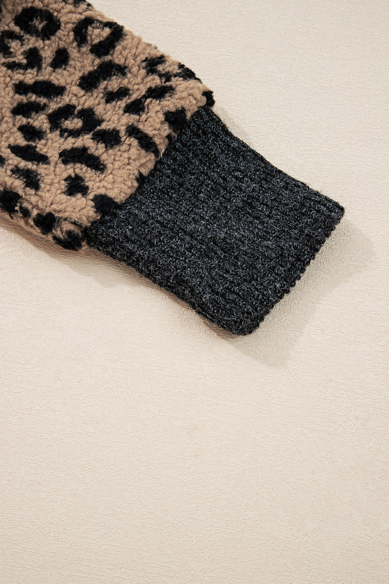 Leopard Print Zip Up Stand Neck Side Pocket Jacket