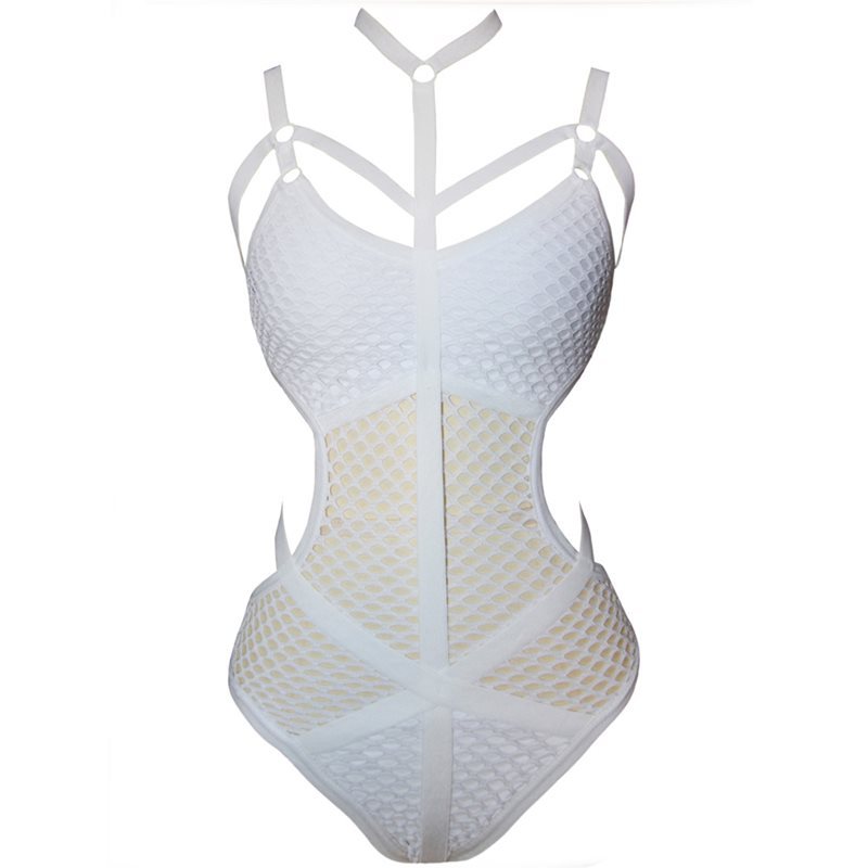 Strappy Hollow Mesh One-Piece Monokini