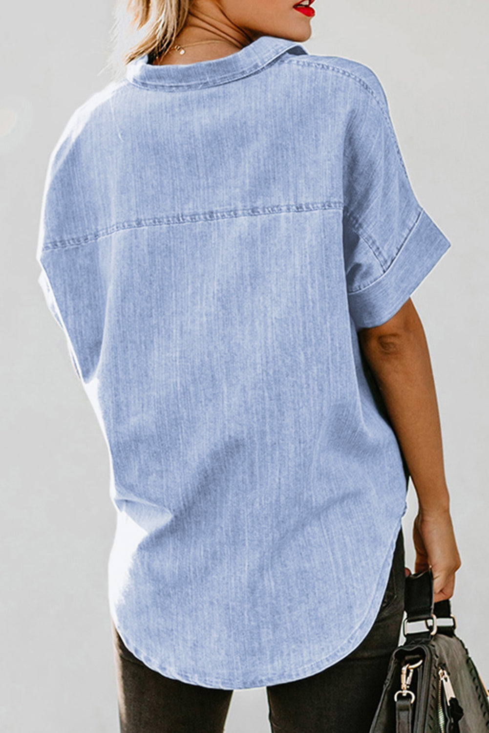 Turn-down Collar Short Sleeve Denim Shirt