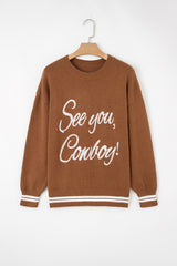 See You Cowboy Embroidered Western Graphic Sweater