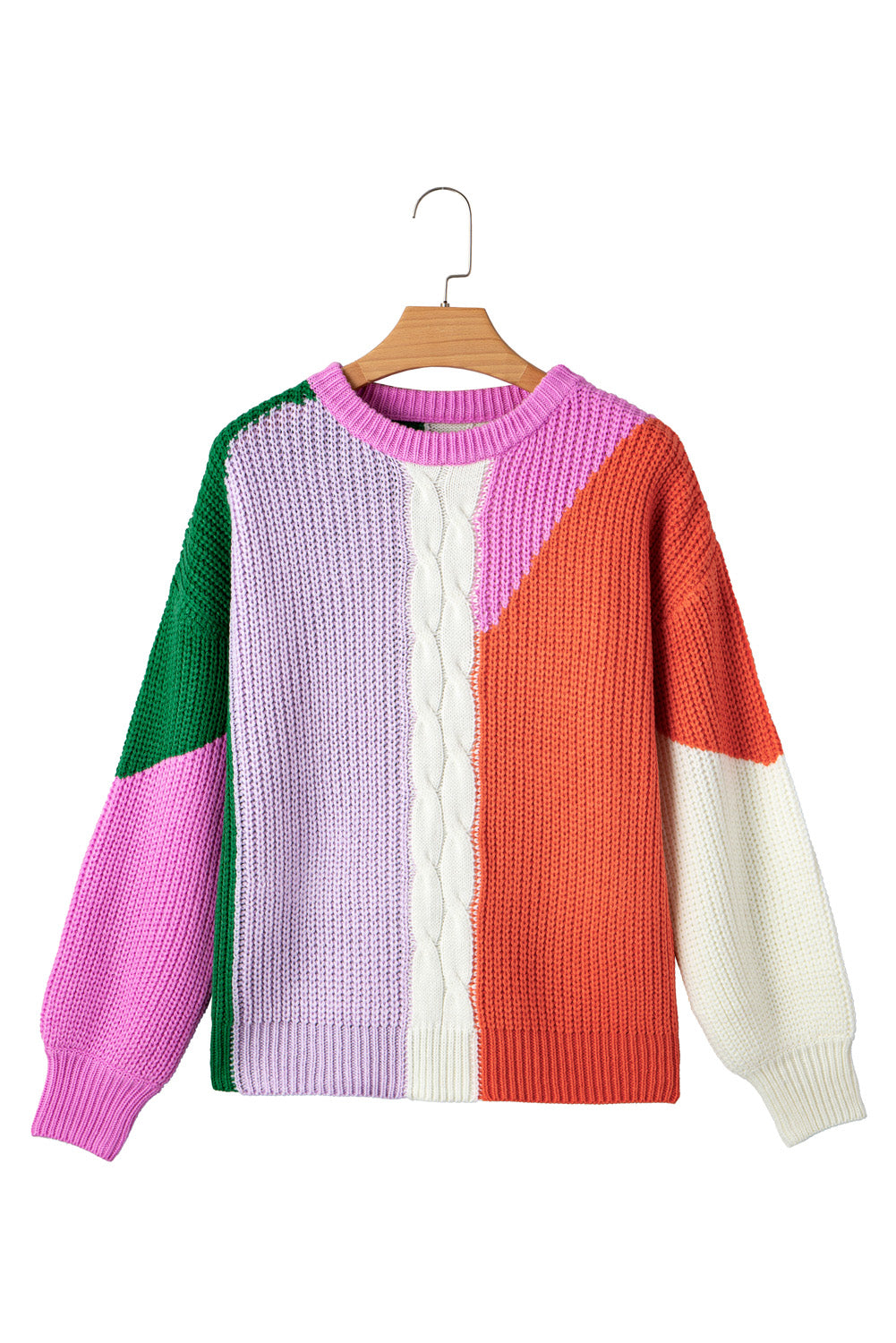 Color Block Textured Knit Drop Shoulder Loose Fit Sweater