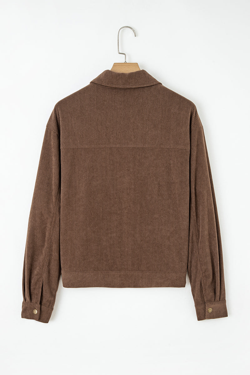 Button Zip Up Lapel Collar Corduroy Jacket