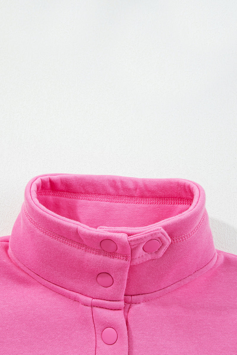 Half Button Stand Neck Drop Shoulder Sweatshirt