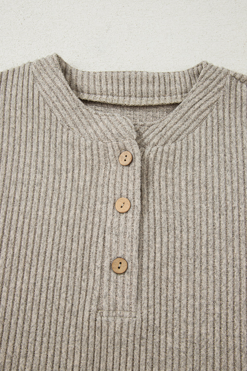 Ribbed Texture Drop Shoulder Henley Knit Top