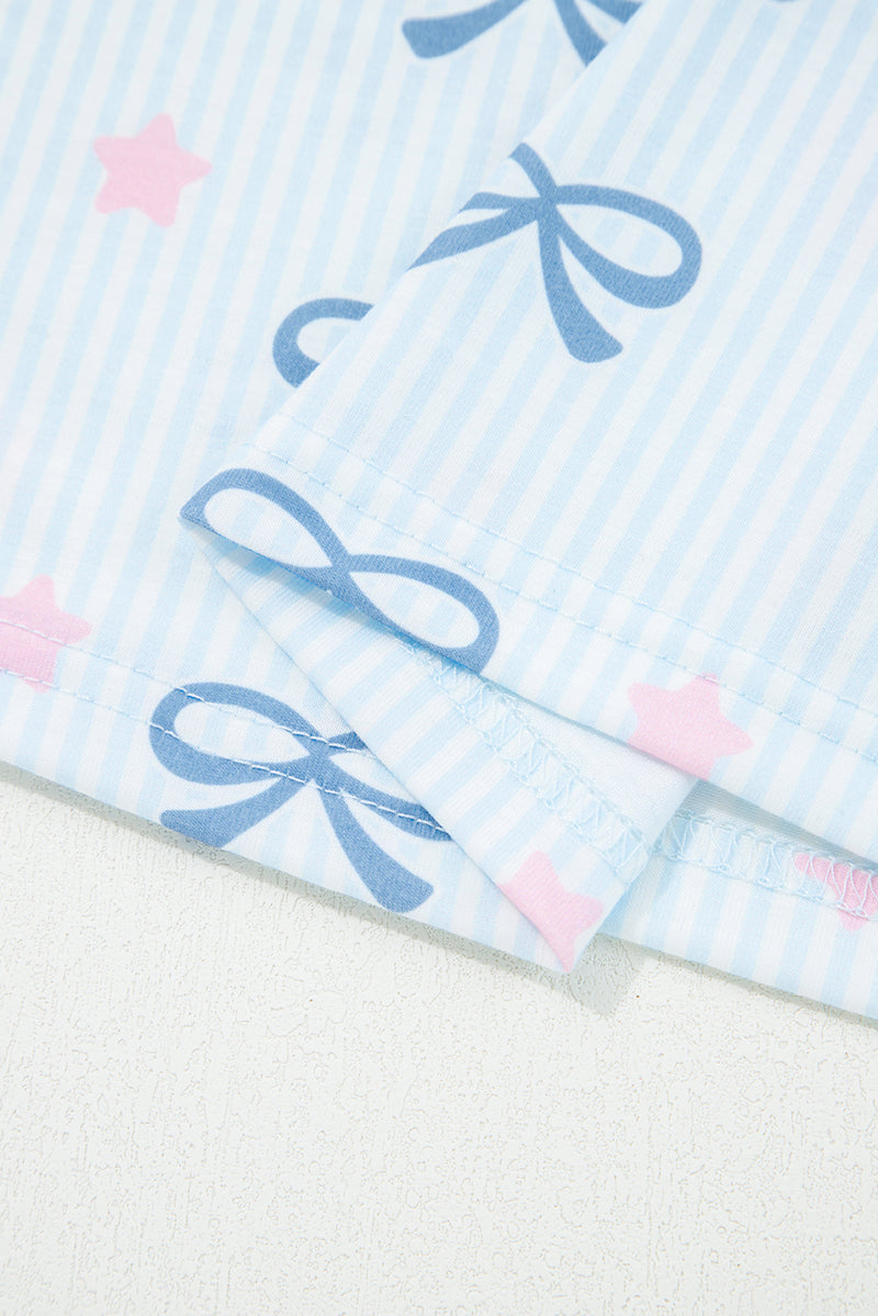 Stripe Bow Star Print Tied Detail 2pcs Lounge Set