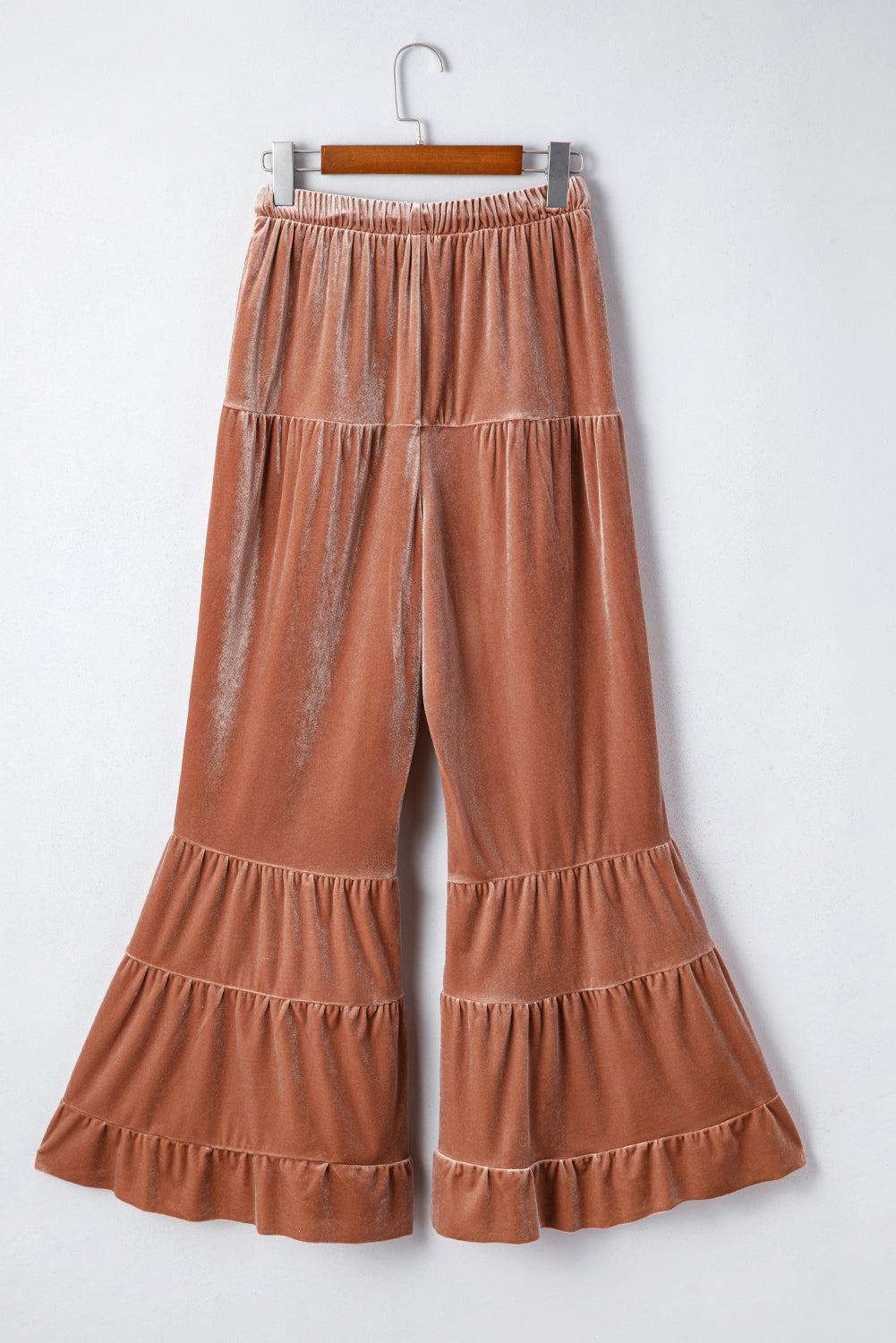 Mineral Wash Lace-up High Waist Tiered Bell Bottom Pants