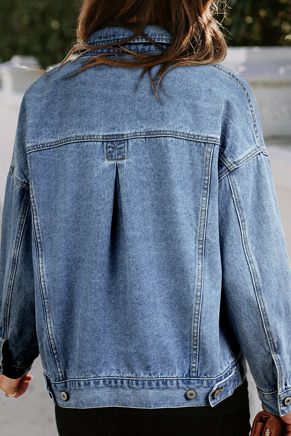 Stripe Washed Oversize Pocketed Denim Jacket