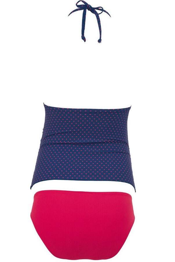 Navy Polka Dot Halter Maternity Tankini Set
