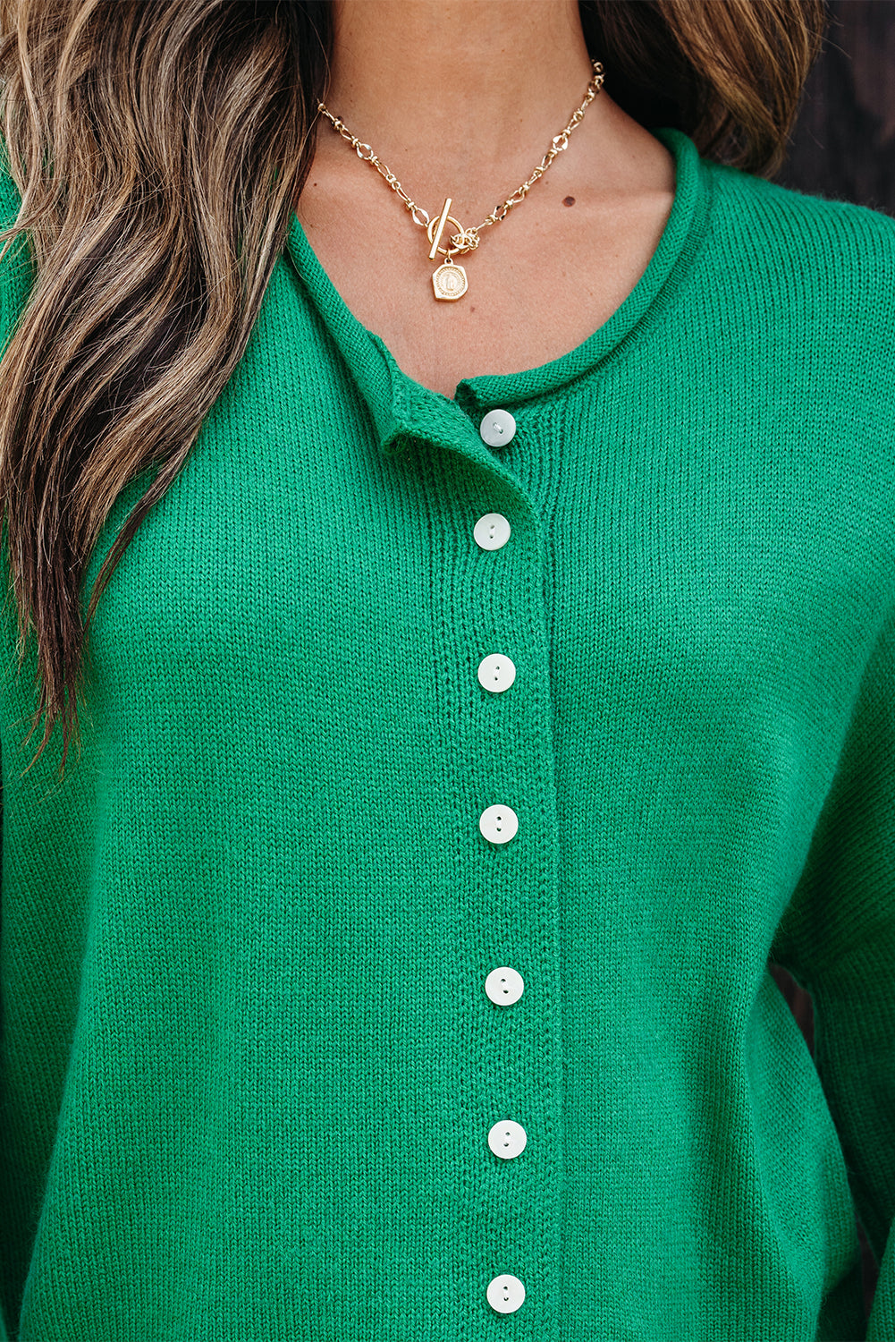 Solid Color Knit Button Drop Shoulder Sweater Cardigan