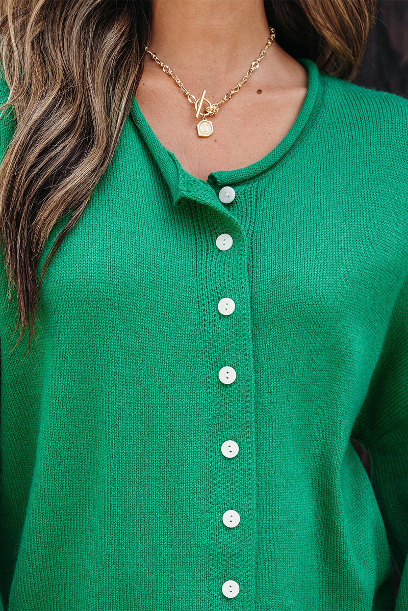 Solid Color Knit Button Drop Shoulder Sweater Cardigan