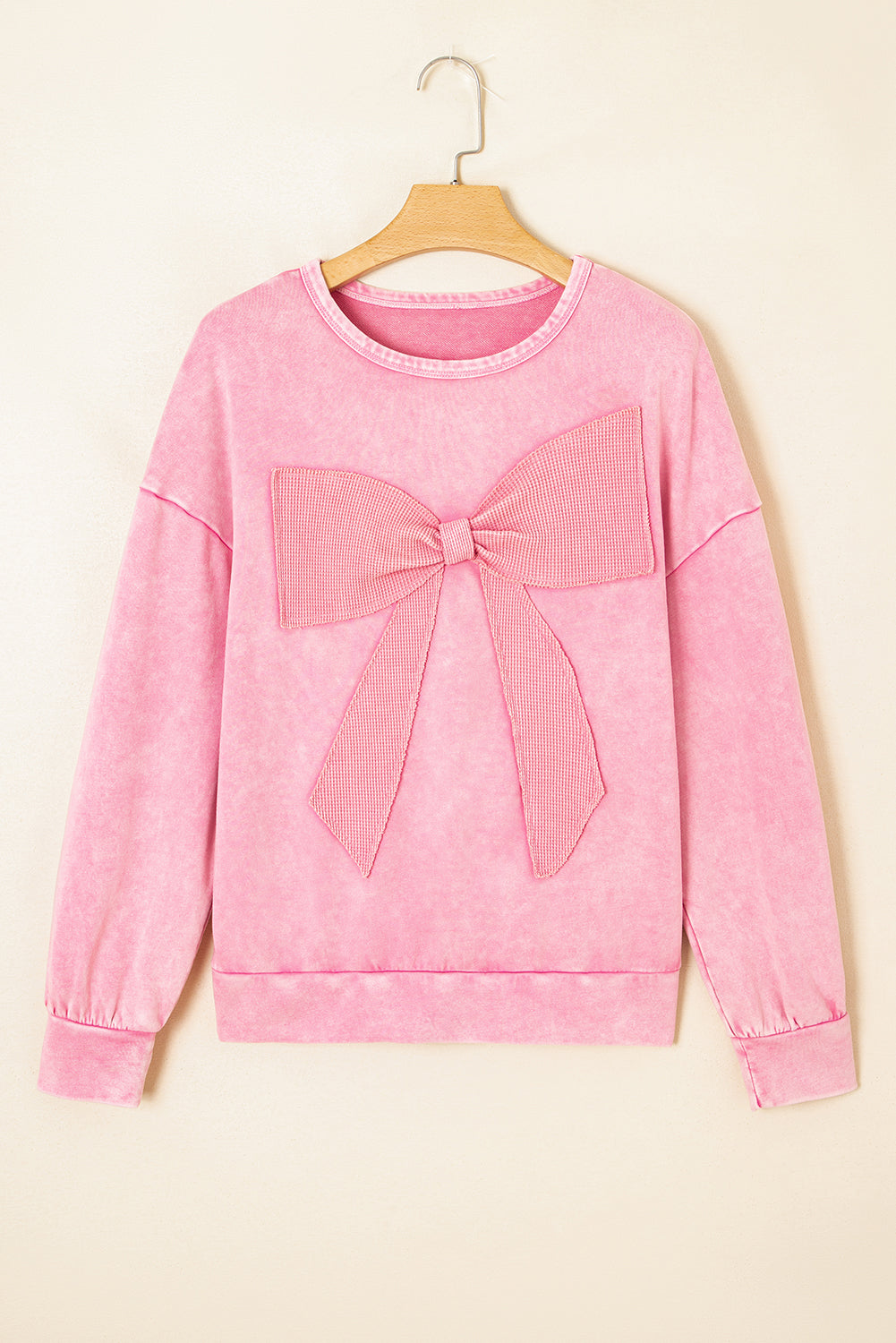 Mineral Wash Big Bow Patchwork Pullover Sweatshirt