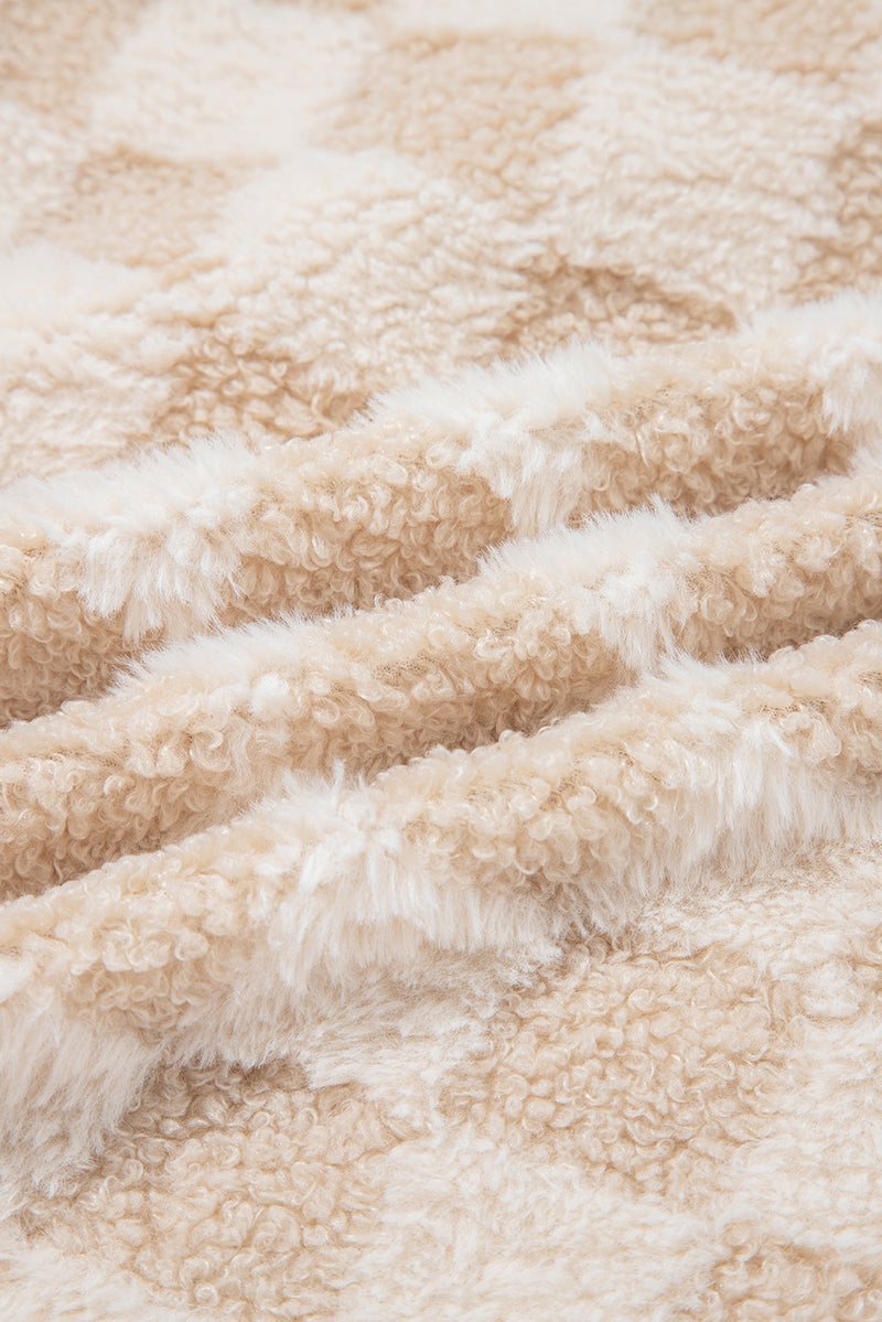 Checker Sherpa Corduroy Patchwork Zip up Collared Jacket