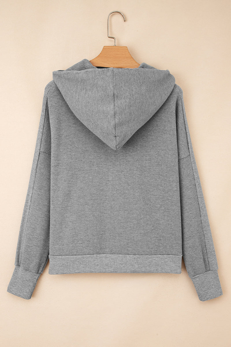 Waffle Splicing Zip Up Front Button Hooded Jacket