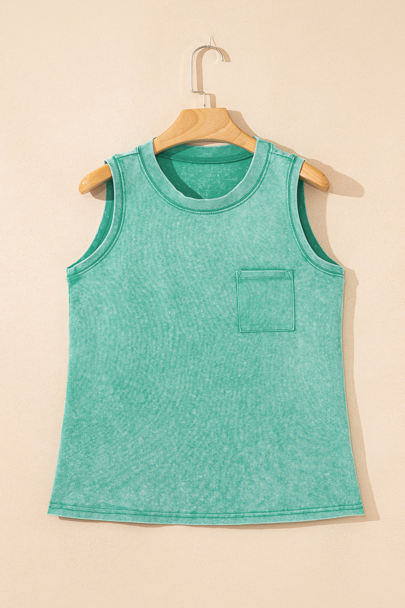 Mineral Wash Patched Chest Pocket Casual Tank Top