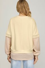 2 in 1 Faux Two Piece Patchwork Round Neck Sweatshirt