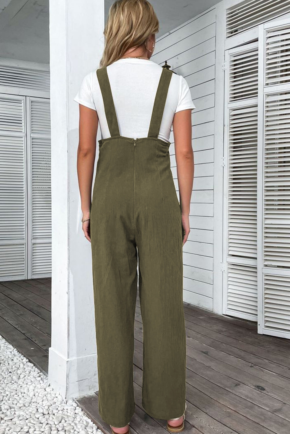 Solid Color Buttoned Straight Leg Overall