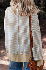 Stripe Chenille Bow Patched Drop Shoulder Long Sleeve Top