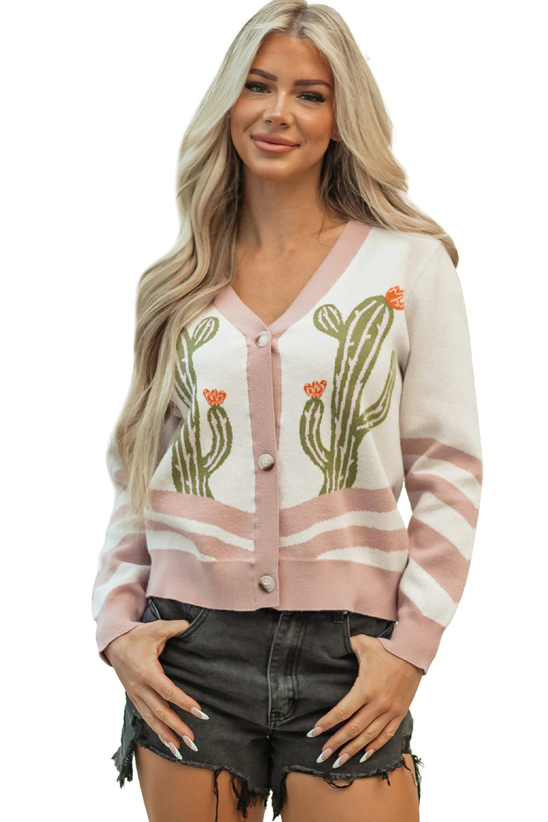 Desert Cactus Buttoned Front Sweater Cardigan