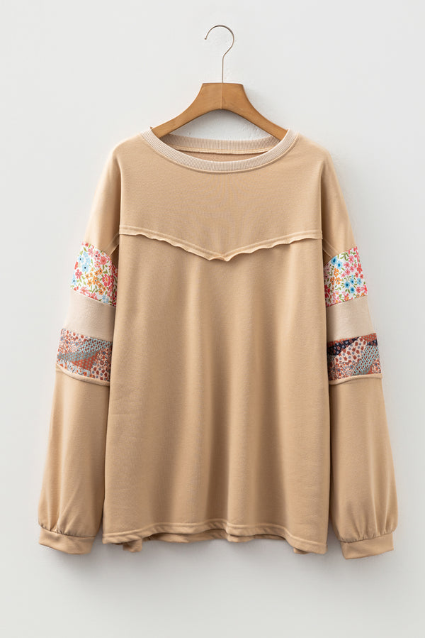 Exposed Seam Floral Mixed Patchwork Relaxed Plus Size Top
