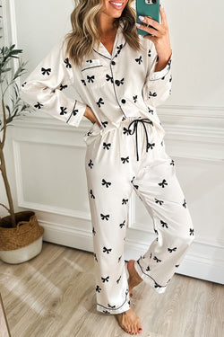 Bows Print Two Piece Sleepwear