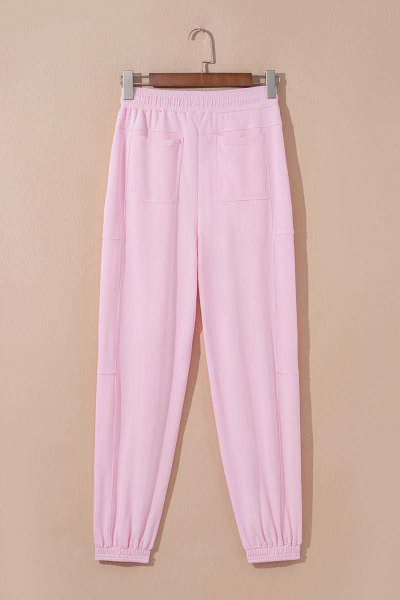 Drawstring Waist Patchwork Solid Color Jogger Pants