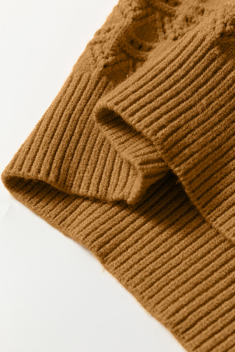 Hollow Out Crochet Ribbed Edge Balloon Sleeve Sweater