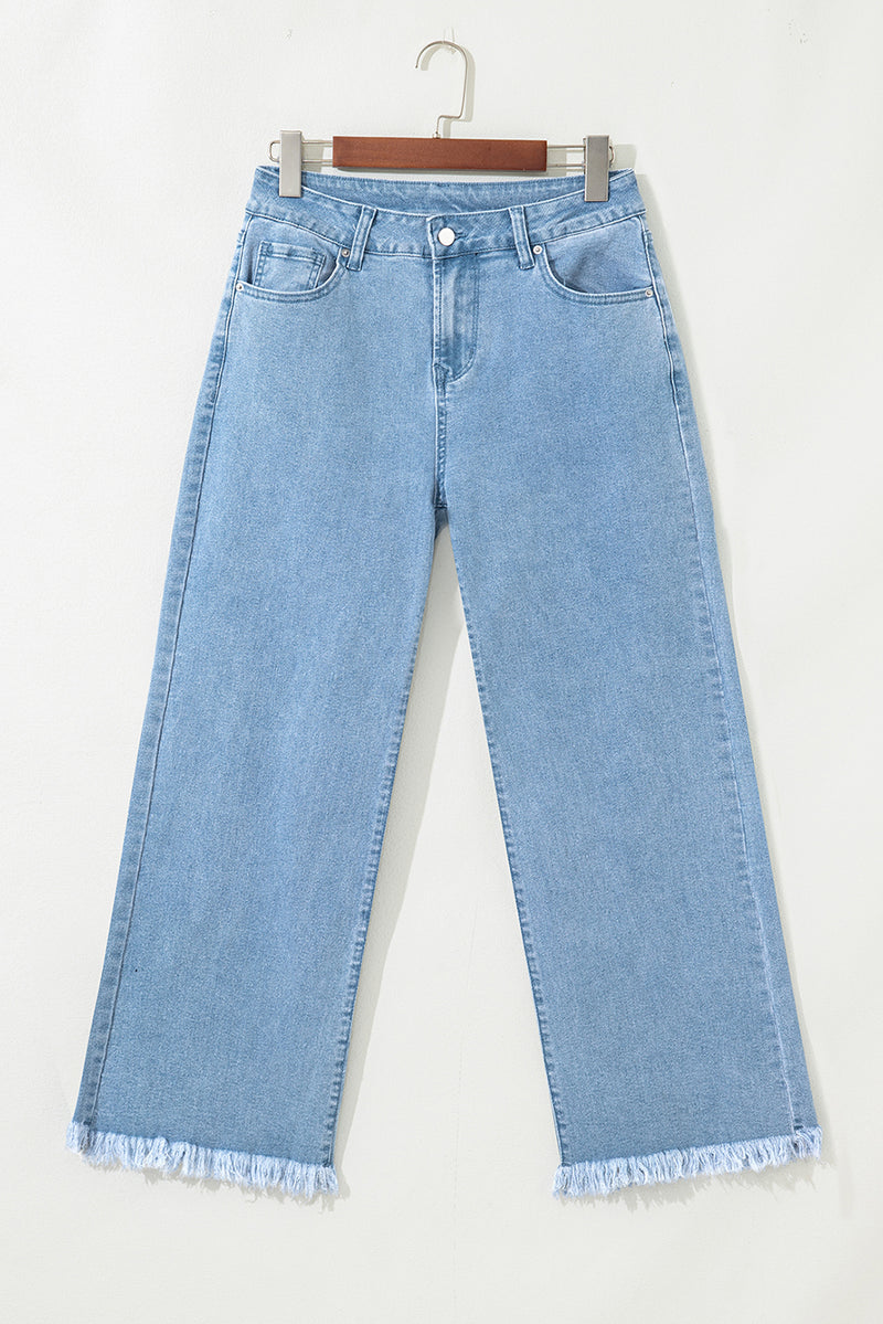 Acid Washed High Rise Cropped Wide Leg Jeans