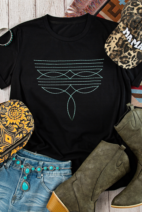 Western Fashion Geometric Embroidered T Shirt