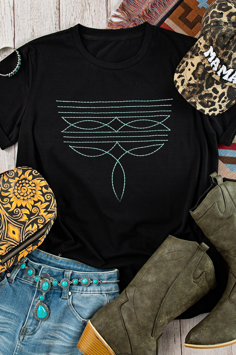Western Fashion Geometric Embroidered T Shirt
