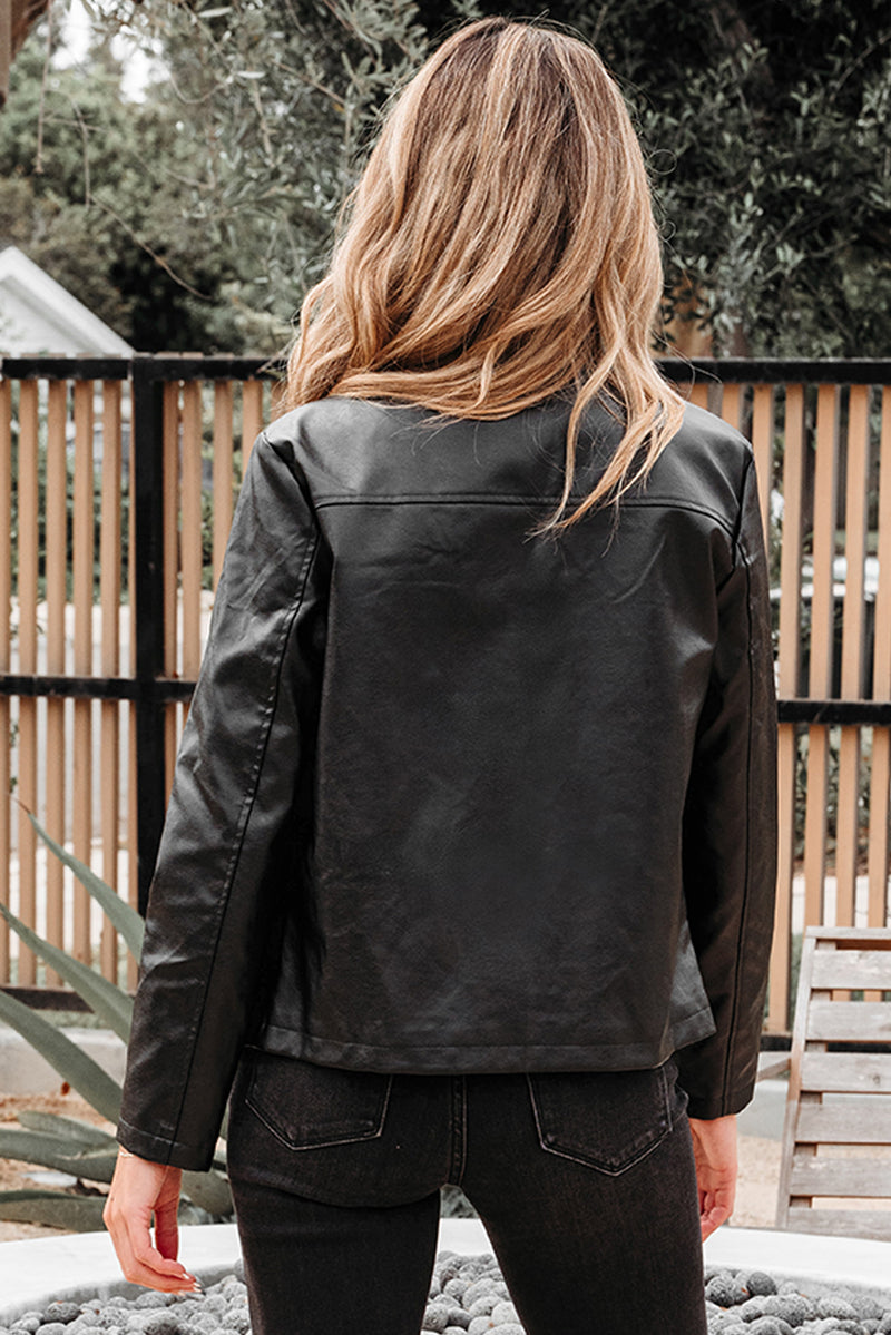 Faux Leather Buttoned Front Boxy Jacket