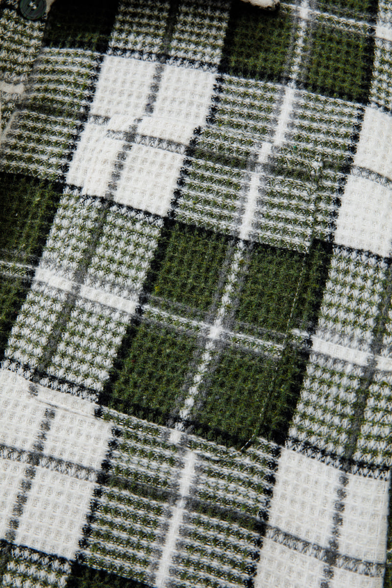 Plaid Print Textured Knit Buttoned Shacket